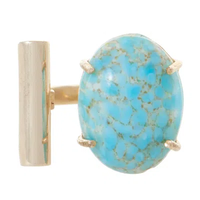 Castlecliff Women's Gold / Blue Orbit Cocktail Ring In Sky In Multi