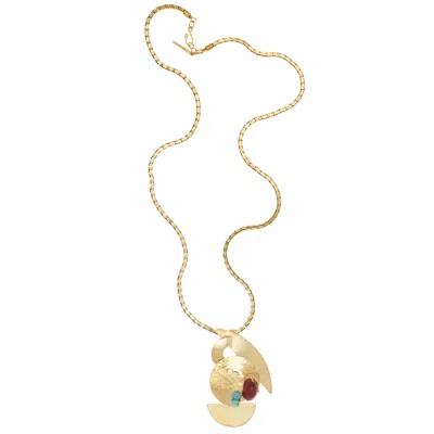 Castlecliff Women's Gold / Blue / Red Soleri Pendant In Rust & Sky In Multi