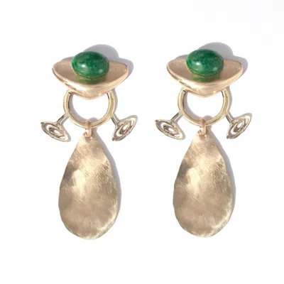 Castlecliff Women's Gold / Green Aida Earring In Pine In Multi