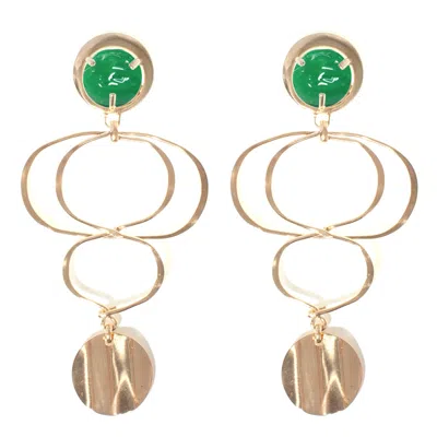 Castlecliff Women's Gold / Green Ajet Earring In Pine In Multi