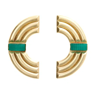 Castlecliff Women's Gold / Green Arc Earring In Pine In Multi