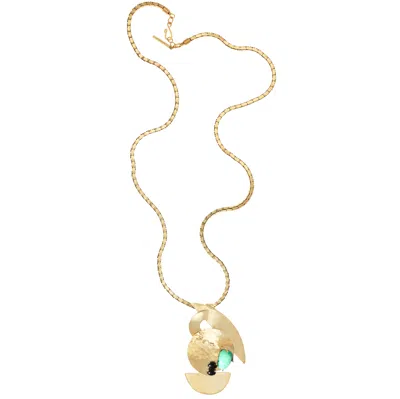 Castlecliff Women's Gold / Green / Black Soleri Pendant In Pine & Midnight In Multi