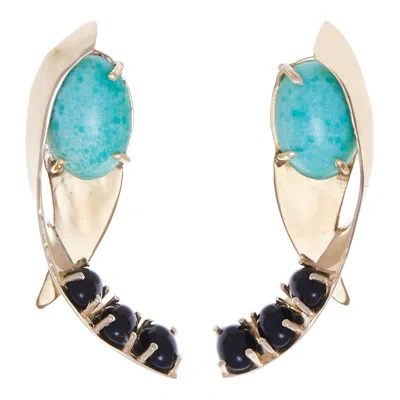 Castlecliff Women's Gold / Green / Blue Apse Earring In Pine - Black