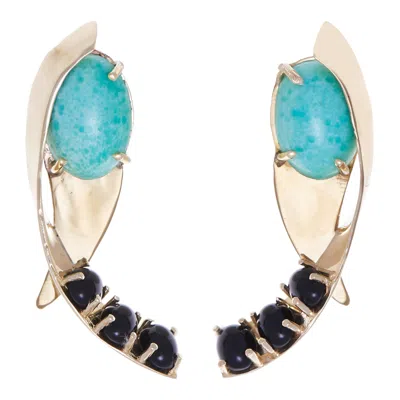 Castlecliff Women's Gold / Green / Blue Apse Earring In Pine - Black In Multi