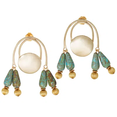 Castlecliff Women's Gold / Green / Blue Nomad Earring In Multi