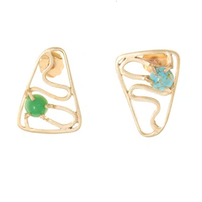 Castlecliff Women's Gold / Green / Blue Oceanic Earring In Pine/sky In Multi