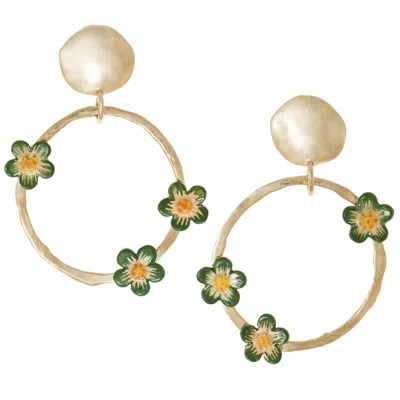 Castlecliff Women's Gold / Green Daisies Earring In Multi