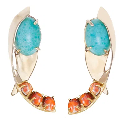 Castlecliff Women's Gold / Green / Red Apse Earring In Pine Gold Green Red In Multi