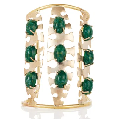 Castlecliff Women's Gold / Green Stone Palm Cuff
