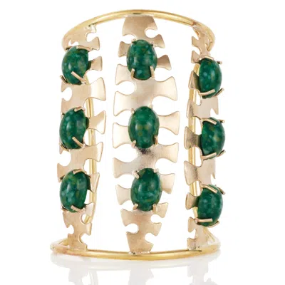 Castlecliff Women's Gold / Green Stone Palm Cuff In Multi