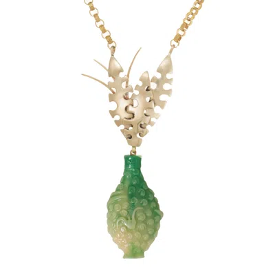 Castlecliff Women's Gold / Green Vase Necklace In Fresh Cut Green