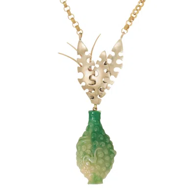 Castlecliff Women's Gold / Green Vase Necklace In Fresh Cut Green In Multi