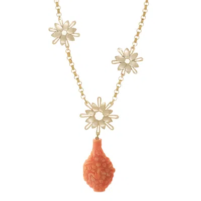 Castlecliff Women's Gold / Red Bouquet Necklace In Coral In Multi