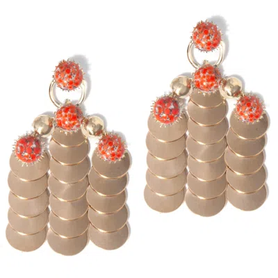 Castlecliff Women's Gold / Red / Orange Luxor Earring In Coral In Multi