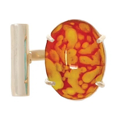 Castlecliff Women's Gold / Red Orbit Cocktail Ring In Flame In Multi