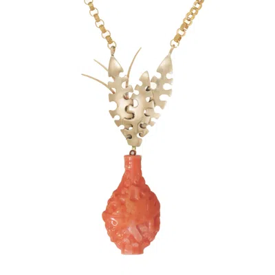 Castlecliff Women's Gold / Red Vase Pendant In Coral In Orange