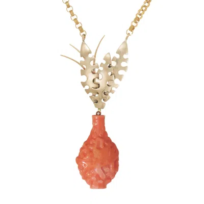 Castlecliff Women's Gold / Red Vase Pendant In Coral In Multi