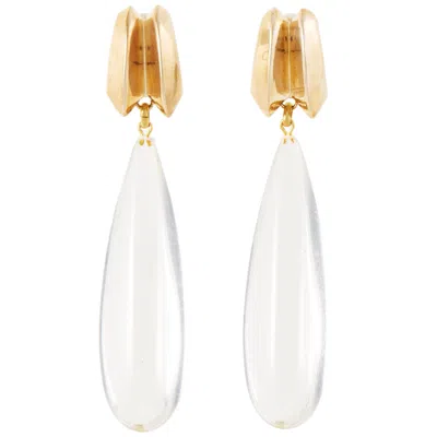 Castlecliff Women's Gold Teardrop Earring In White