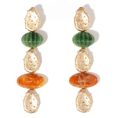 Castlecliff Women's Green / Orange / Gold Opuntia Cactus Earring In Olive & Amber