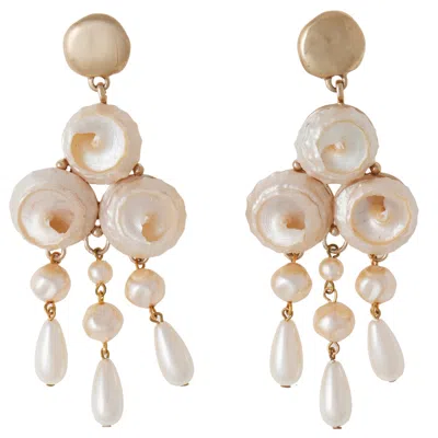Castlecliff Women's Neutrals Calais Shell & Pearl Drop Earring In Multi