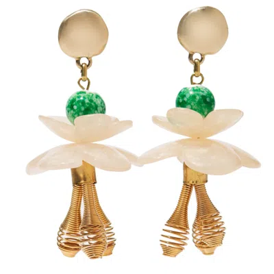 Castlecliff Women's Neutrals / Gold / Green Poppy Earring In Multi