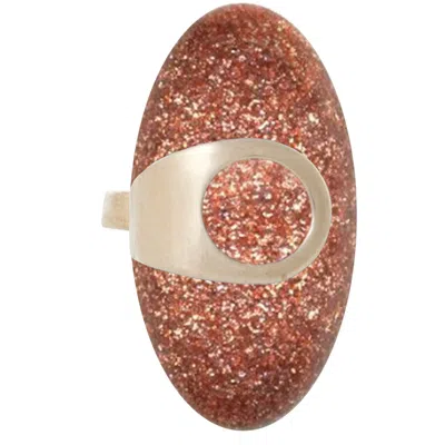 Castlecliff Women's Orange / Gold Shadow Ring In Goldstone