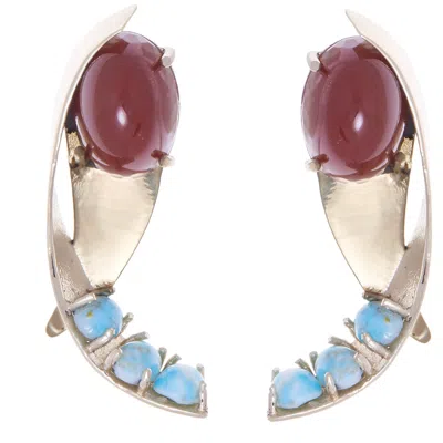 Castlecliff Women's Red / Blue / Gold Apse Earring In Rust Blue Gold Red In Multi