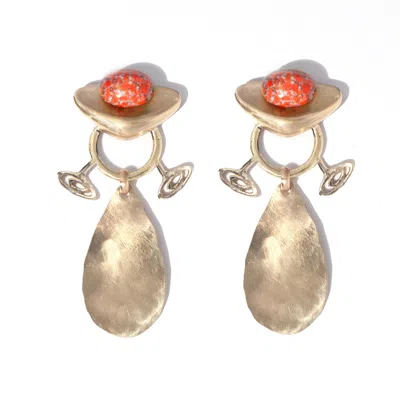 Castlecliff Women's Red / Gold / Orange Aida Earring In Coral