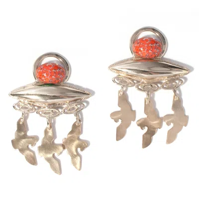 Castlecliff Women's Red / Orange / Gold Horus Earring In Coral