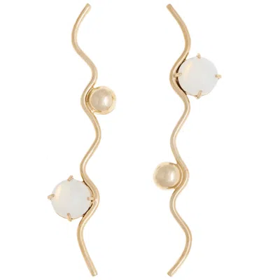 Castlecliff Women's White / Gold Eve Earring In Glass Opal In Multi