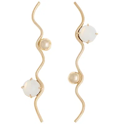 Castlecliff Women's White / Gold Eve Earring In Glass Opal In Gray
