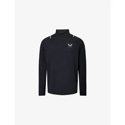 Castore Mens Cas Blk/slvr Rflctv Apex Training Quarter-zip Stretch-jersey Top In Black