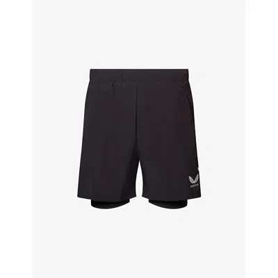 Castore Mens Cas Blk/slvr Rflctv Logo-print 2-in-1 Woven Shorts In Black