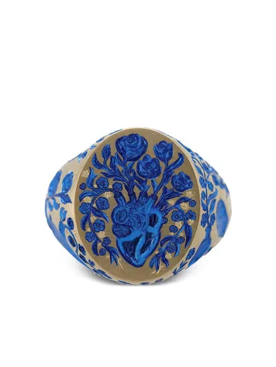 Castro Smith 9k Yellow Gold Heart Signet Ring In Blue