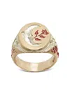 Castro Smith 9k Yellow Gold Moon Owl Ruby Signet Ring In Gold