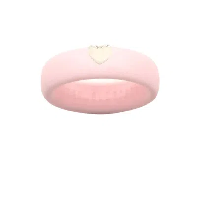 Casual Carats Silicone Band Ring With 14kt Gold Heart In Sakura Pink In Multi