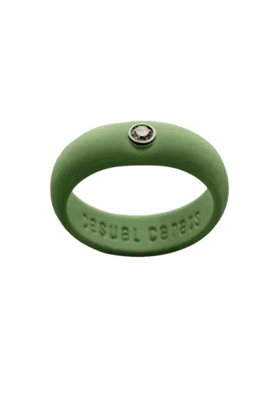 Casual Carats Silicone Band Set Ring With 0.07ct Diamond In Olive Green