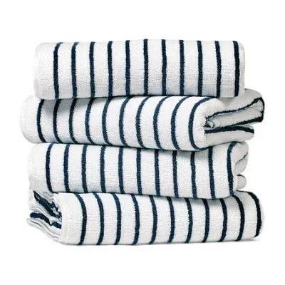 Casual Comfort 4-pack Cabana Stripe Beach Pool Towels - 100% Absorbent Cotton In Blue