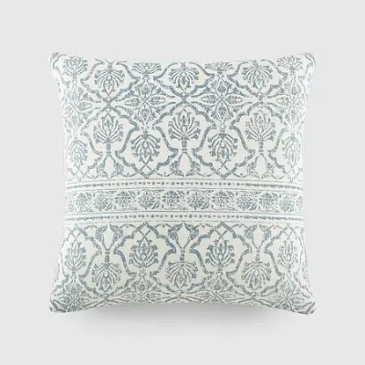 Casual Comfort Antique Floral Cotton Square Throw Pillow In Blue