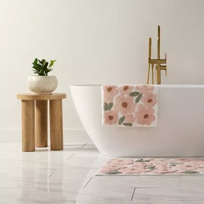Casual Comfort Blossoms Pattern Cotton Bath Rug In Pink