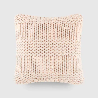 Casual Comfort Chunky Knit Acrylic Square Throw Pillow In Pink