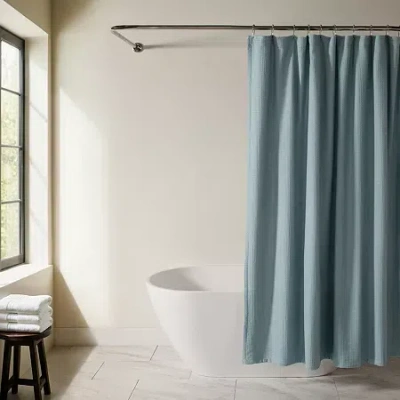 Casual Comfort Cotton Blend Textured Waffle Shower Curtain In Blue