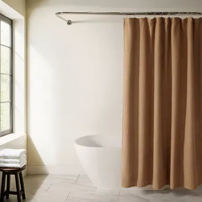 Casual Comfort Cotton Blend Textured Waffle Shower Curtain In Brown