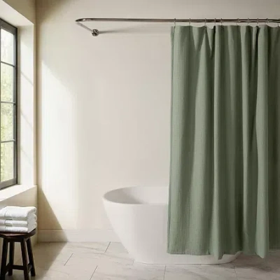 Casual Comfort Cotton Blend Textured Waffle Shower Curtain In Green