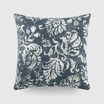 Casual Comfort Distressed Floral Cotton Square Throw Pillow In Blue