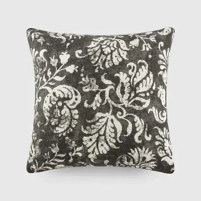Casual Comfort Distressed Floral Cotton Square Throw Pillow In Gray