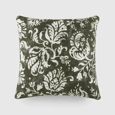 Casual Comfort Distressed Floral Cotton Square Throw Pillow In Green