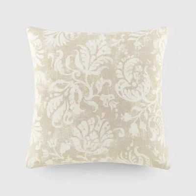 Casual Comfort Distressed Floral Cotton Square Throw Pillow In White