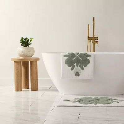 Casual Comfort Flower Pattern Cotton Bath Rug In Green