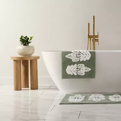 Casual Comfort Folk Leaves Pattern Cotton Bath Rug In Green